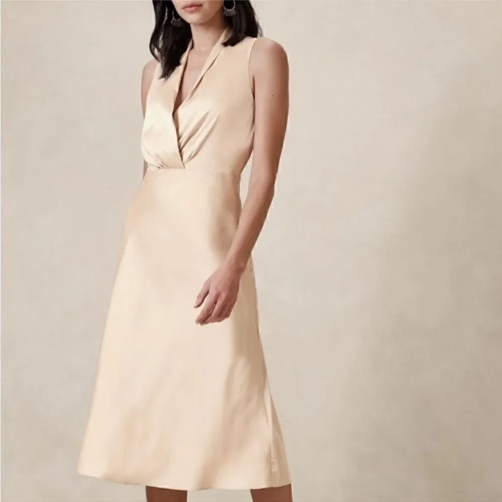 BANANA REPUBLIC SATIN V-NECK KNEE-LENGTH DRESS